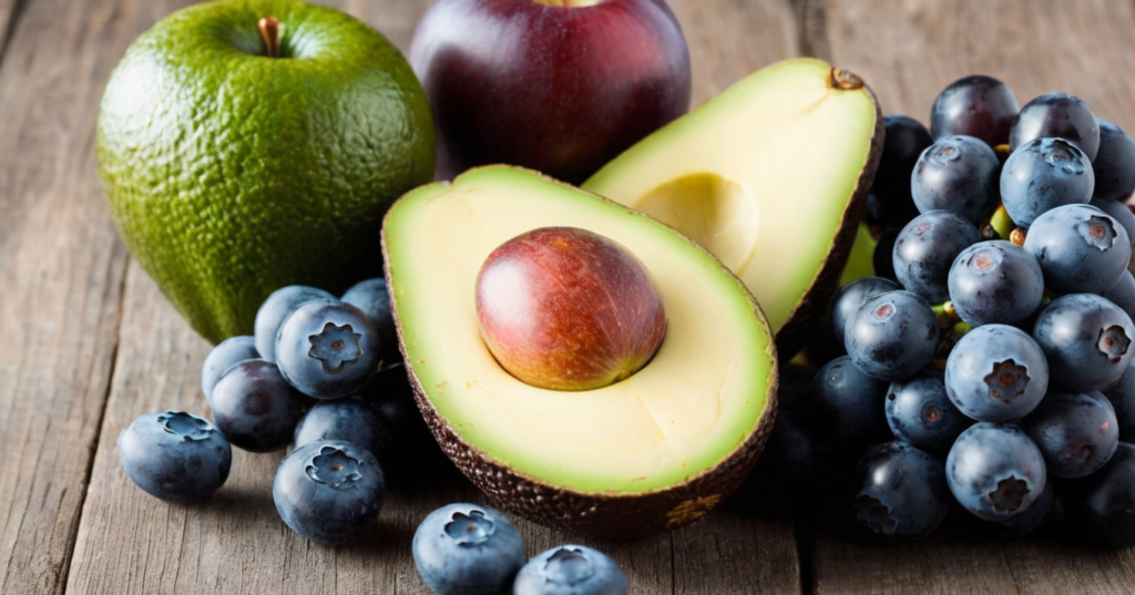 Top 5 Healthiest Fruits, avocados, banana, grapes , apple, blueberries
